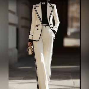 Elegant Women's Cream and Black Pantsuit